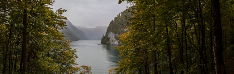 Panorama view lake Königssee in Bavaria, Germany