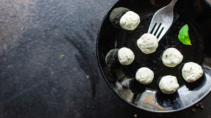 meatballs chicken meat diet menu in plate on the table, healthy meal snack copy space food background rustic top view  