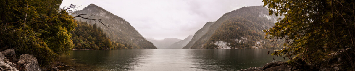 Panorama view lake Königssee in Bavaria, Germany