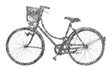 Fototapeta premium Black sketch of an old bicycle with basket on white background f