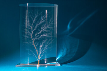 Decorative plexiglass with a crack in the form of a tree on a blue background, souvenir.