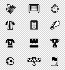 Soccer icon set. Vector illustration on checkered