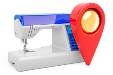 Map pointer with sewing machine. 3D rendering