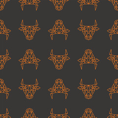 Natural seamless pattern. Gray background with geometric bulls. Print for fabric. Vector illustration.	