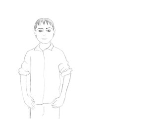Silhouette  of a young boy. Sketch of child, hand drawn, with copy space.