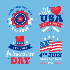 Hand drawn 4th july independence day badge collection