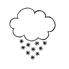 Doodle snowflakes and a cloud on a white background.Vector snow can be used in meteorological designs.textiles.the cover of the notebook.