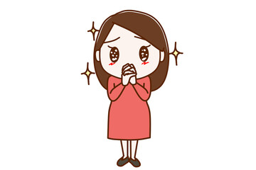＜全身・正面＞キラキラのお目目で可愛くお願いを訴える女性
