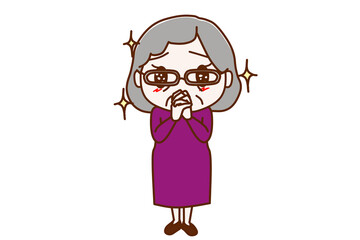 ＜全身・正面＞キラキラのお目目で可愛くお願いを訴える高齢の女性