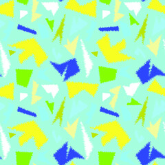 Seamless abstract colorful pattern with curved chaotic geometry elements