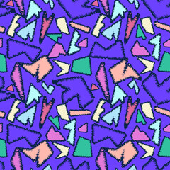 Seamless abstract colorful pattern with curved chaotic geometry elements