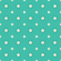 Fototapeta na wymiar Seamless simple white flower on green background. Vector illustrator vintage color.