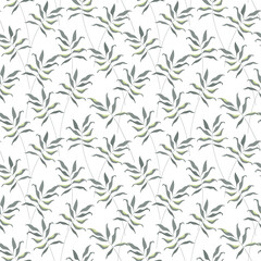 Naklejka na ściany i meble Vector seamless pattern with green leaves. Texture for textile or wrapping paper. Plants background.