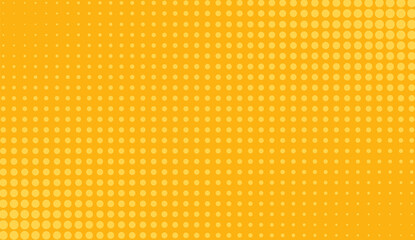 Pop art comic pattern. Halftone dotted background with points. Yellow texture with circles. Cartoon vintage backdrop. Superhero funny print. Geometric duotone banner. Vector illustration.