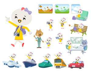 旅行に関するトリの女の子のセット