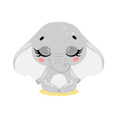 Vector flat cute cartoon doodle elephant meditation. Tropical jungle safari animals meditate. Animals yoga