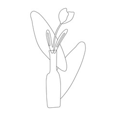 Vase with a flower on an abstract background. A vase drawn with a contour, an icon