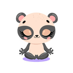 Vector flat cute cartoon doodle panda bear meditation. Tropical jungle safari animals meditate. Animals yoga