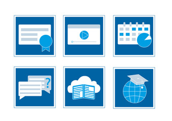 Set of vector icons for the sphere of online education and edtech. Icons for website design, projects, presentations, etc.