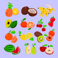 Cute hand drawn set of fruits. Summer colourful vectors.