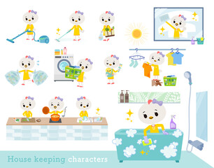 掃除や洗濯など家事に関するトリの女の子のセット