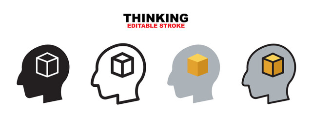 Thinking icon set with different styles. Icons designed in filled, outline, flat, glyph and line colored. Editable stroke and pixel perfect. Can be used for web, mobile, ui and more.