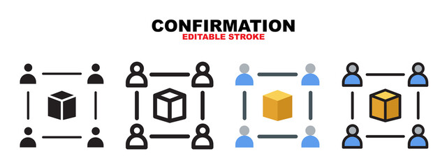 Confirmation icon set with different styles. Icons designed in filled, outline, flat, glyph and line colored. Editable stroke and pixel perfect. Can be used for web, mobile, ui and more.