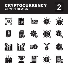 glyph black icon symbol set, cryptocurrency concept, bitcoin, blockchain, video card, direcetion, maintenance, target, infographic, trophy, ethereum, Isolated line vector design, editable stroke