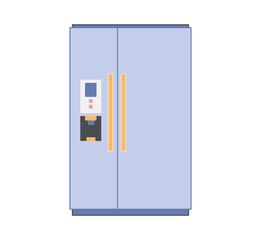 Household two-compartment refrigerator and freezer for storing food in blue. Vector icons in flat style. Kitchen appliances isolate on white