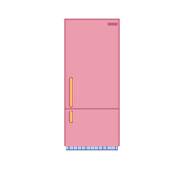 Pink refrigerator isolate on white. Vector drawing kitchen appliances in flat style.