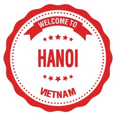 WELCOME TO HANOI - VIETNAM, words written on red stamp