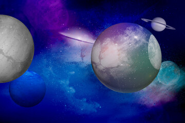 Planets and stars, constelations and Universe Nebula on Milky Way. Scientific futuristic esoteric...