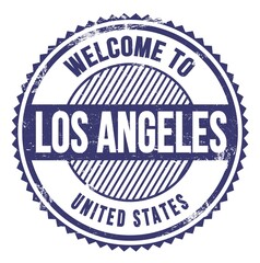 WELCOME TO LOS ANGELES - UNITED STATES, words written on blue stamp