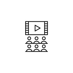 Movie theater icon. People watching video. Pixel perfect editable stroke design