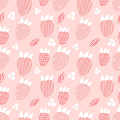 strawberry pattern seamless. Abstract background with berries. Modern design elements - cage, stripes, dots. Print for textiles, digital paper, packaging. Vector illustration, hand-drawn