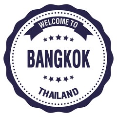 WELCOME TO BANGKOK - THAILAND, words written on blue stamp