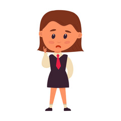 female student in school uniform. Surprised girl. Back to school. Funny cartoon character. isolated image on white background. For design of blogs, posters, banners. Vector illustration, flat