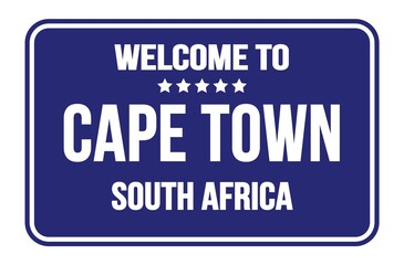 WELCOME TO CAPE TOWN - SOUTH AFRICA, words written on blue street sign stamp