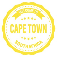 WELCOME TO CAPE TOWN - SOUTH AFRICA, words written on yellow stamp