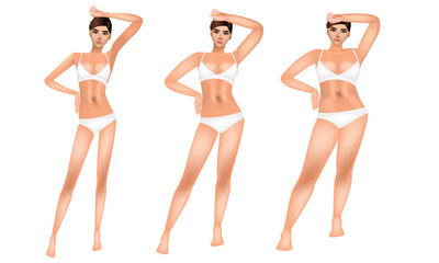 Body mass index, thin and fat girl, realistic vector. Medicine
