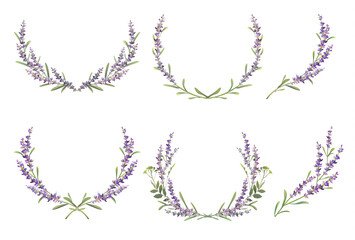Set of lavender colorful wreaths. Vector illustration - obrazy, fototapety, plakaty