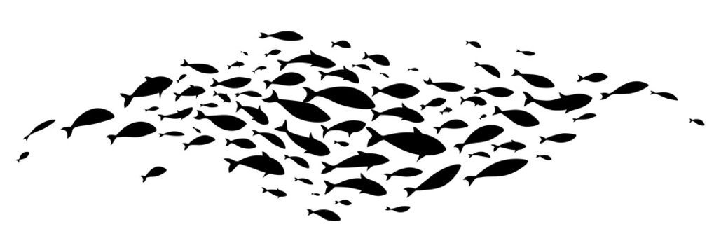 Large school of black fish. Vector illustration