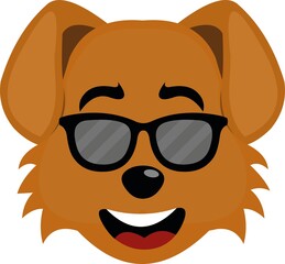 Vector emoticon illustration of the face of a cute cartoon dog with sunglasses