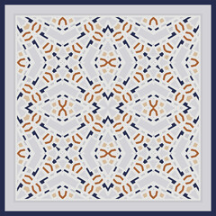 Fototapeta na wymiar Creative trendy color abstract geometric pattern in white gray blue orange, vector seamless, can be used for printing onto fabric, interior, design, textile. Scarf design. Frame.