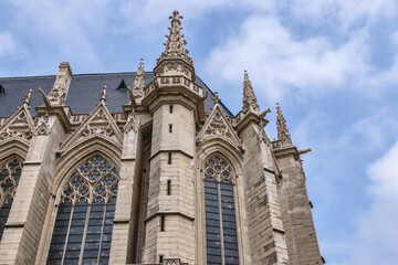 Fototapeta na wymiar Architectural fragments of Sainte-Chapelle (Holy Chapel, 1379) in Vincennes. Vincennes (6.7 km from Paris), Val-de-Marne department, France.