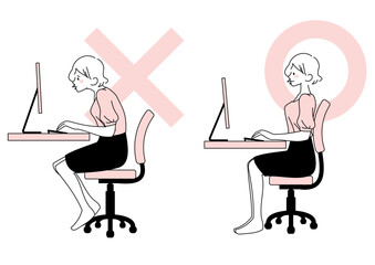働く女性の良い姿勢と悪い姿勢セット - obrazy, fototapety, plakaty