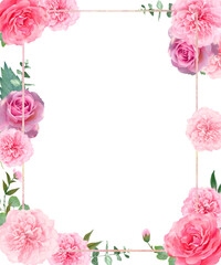 美しい薔薇の花と植物のピンクゴールドの白バックフレームイラスト素材