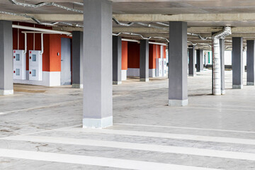 Underground parking located under the residential building. Storage place for personal transport for city residents.