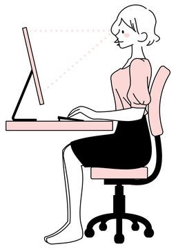 パソコンを使う女性の正しい視界の角度