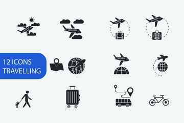 Travelling set vector icons illustration signs